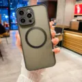 Magnetic frosted phone case detail shot, featuring camera lens protection and ring. - Black / iPhone X/Xs