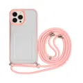 Pink clear phone case with card holder and crossbody lanyard for iPhone protection stylish accessory - iPhone XR / Pink