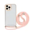 Clear crossbody phone case with card holder slot and pink lanyard for women and girls - Apricot + Apricot Lanyard / iPhone XR
