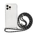 Clear phone case with card holder and crossbody lanyard for iPhone, stylish and practical cover. - Transparent + Black Cord / iPhone XR