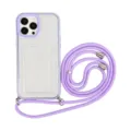 Clear crossbody phone case with card holder slot and purple lanyard for everyday use. - Purple + Purple Leash / iPhone XR
