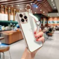 Electroplated heart phone case with wrist strap for iPhone 15 Pro Max 16 14 11 soft cover luxury - Electroplated Hollow Heart + Blank Wristband / Ivory White / iPhone 14 Pro Max