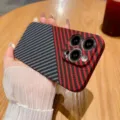 Carbon fiber phone case compatible with iPhone, slim full protective cover, durable matte finish. - Black and Red