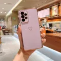 Coque de protection violette claire galvanisée avec motif de cœur mignon pour Samsung. - Lavande