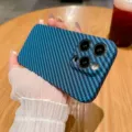 Carbon fiber texture protective phone case compatible with iPhone ultra-thin matte back cover - Dark Blue / iPhone14