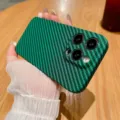 Green carbon fiber pattern phone case slim protective cover for smartphone accessory - Sierra Green / iPhone14