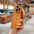 Coque de protection plaquée or avec dragonne et design souriant pour iPhone 16 Pro Max - iPhone 14 Pro Max / Brun Chaud