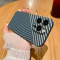 Carbon fiber texture phone case for iPhone, matte finish full coverage protective cover. - Black and Silver
