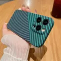 Carbon fiber texture phone case for iPhone, stylish matte protective back cover variant. - Black and Green