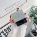 Klare Glitzer Epoxid Handyhülle Detailansicht, schimmernde Perlmuttflakes, flexibles Cover. - Silber / ZFlip3
