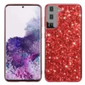 Red glitter sparkly phone case detailed view, gorgeous bling protective cover for smartphone. - Red