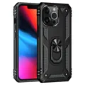Rugged armor phone case with ring stand for iPhone, heavy duty drop protection back cover. - Black