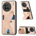 Pink woven leather phone case with card slot and magnetic stand for convenient daily use. - Apricot
