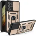 Funda protectora robusta para Samsung con cubierta de cámara deslizante y soporte de anillo - Dorado / S23PLUS
