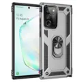 Vista de detalle de funda robusta, proteccion de armadura pesada con soporte anillo metal. - Plateado
