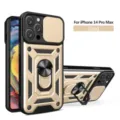 Funda protectora resistente con cubierta deslizante para cámara y soporte de anillo iPhone 14 - Dorado / iPhone15