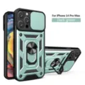 Funda protectora resistente para iPhone 14 Pro Max con cubierta de cámara y anillo verde oscuro. - Verde Oscuro