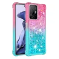 Gradient pink blue glitter quicksand phone case with four-corner drop protection design. - Green and Blue Embroidery (03) / Poco X5/Redmi Note 12