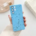 Detailed view of blue splatter magnetic phone case, TPU soft cover with camera protection. - Sky Blue / Samsung S23