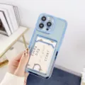 Electroplated phone case with card holder glitter paper soft TPU cover for iPhone 16 Pro Max - iPhone 14 Pro Max / Sierra Blue