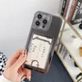 Electroplated glitter card slot phone case for iPhone, stylish protective back cover with card holder. - iPhone 14 Pro Max / Black