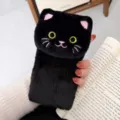 Schwarze Katze Pluesch Handyhuette fuer Samsung Galaxy Z Flip Serie, witzige flauschige Huelle. - Schwarz / ZFlip1/2