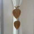 Handmade macrame leaf curtain tieback with wooden beads, bohemian woven curtain rope decor. - Coffee