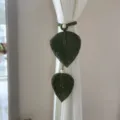 Green macrame leaf curtain tieback, bohemian handmade cotton rope buckle for home decor. - Army Green