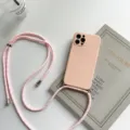 Silicone crossbody phone case with adjustable lanyard, soft protective cover with strap. - Pink / iPhone 13