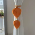 Makramee Blatt Vorhangraffhalter Orange Boho Gewebte Baumwolle Vorhanghalter Holzperlen - Orange