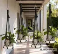 Suspension pour plantes en macramé noir fait main style bohème panier suspendu pots 60cm - Ensemble 4 Pièces Noir