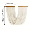 Macrame wall hanging detail, white cotton rope woven tapestry with wooden rod, 100cm height - 38x200 with lights / Natural Cotton