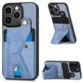 Blaues Handyhülle aus geflochtenem Leder mit Kartenfach und verstellbarem Ständer iPhone. - Blau / iP 15