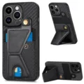 Karbonfaser-Textur Handyhülle mit Kartenhalter und Ständer für iPhone 15 14 Pro Max - Schwarz / iP 15