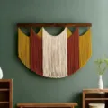 Handmade bohemian woven tapestry wall hanging with colorful tassels and wooden bar home decor - 80W x 75cm / Style 3