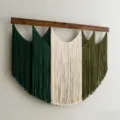 Handmade macrame wall hanging detail with wooden rod, multi-color fringe boho home decor. - 80W x 75cm / Style 2