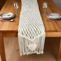 Camino de mesa de macramé bohemio cuerda de algodón hecha a mano decoración de la mesa - 33x280cm / Estilo de Hoja