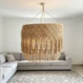 Bohemian macrame pendant light shade handmade cotton rope woven hanging lamp for living room decor - Coffee 50cm Dia x 75cm H / Coffee
