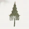 Handmade macrame Christmas tree wall hanging decor with wooden beads and tassel ornament for holiday. - Style A, Bean Paste Green