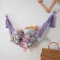 Macramé speelgoed hangmat voor kinderkamer, katoenen touw knuffeldier opbergernet, paars. - Lavendel