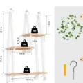 3-tier wooden hanging shelf with ropes and plant decor, wall mounted floating storage organizer. - Without Lights / Triple Layer