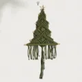 Handcrafted macrame Christmas tree wall hanging with wooden beads and green cotton cord. - Fruit Green