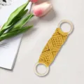 Nordic handmade macrame towel holder with wooden rings for home decor wall hanging display. - Yellow