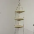 Bohemian cotton rope woven 3-tier corner floating shelf with wooden boards for wall decor. - Triple Layer