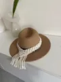 Handgefertigter Boho-Strohhut mit weißem Makramee-Fransenband für Strand und Urlaub. - Stil 2 / 50g Packung
