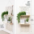 Handmade macrame wall hanging shelf with two wooden boards, bohemian style decor. - 2-Tier