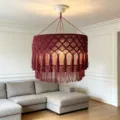 Bohemian Macrame Pendant Light Handmade Woven Cotton Rope Hanging Chandelier Decor Living Room - Burgundy 60cm Dia x 80cm H / Burgundy