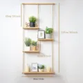 Wooden hanging wall shelf detail, multi-tier rustic display with plants and decor props. - Four-Layer Style Two / Light Carbon