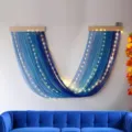 Bohemian cotton rope wall hanging tapestry with LED lights, Nordic style decor for home and hotel. - 38x200 with lights / Blue Series