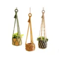 Panier suspendu tissé à la main style bohème pour plantes d'intérieur et pots de fleurs. - Ensemble trois pièces